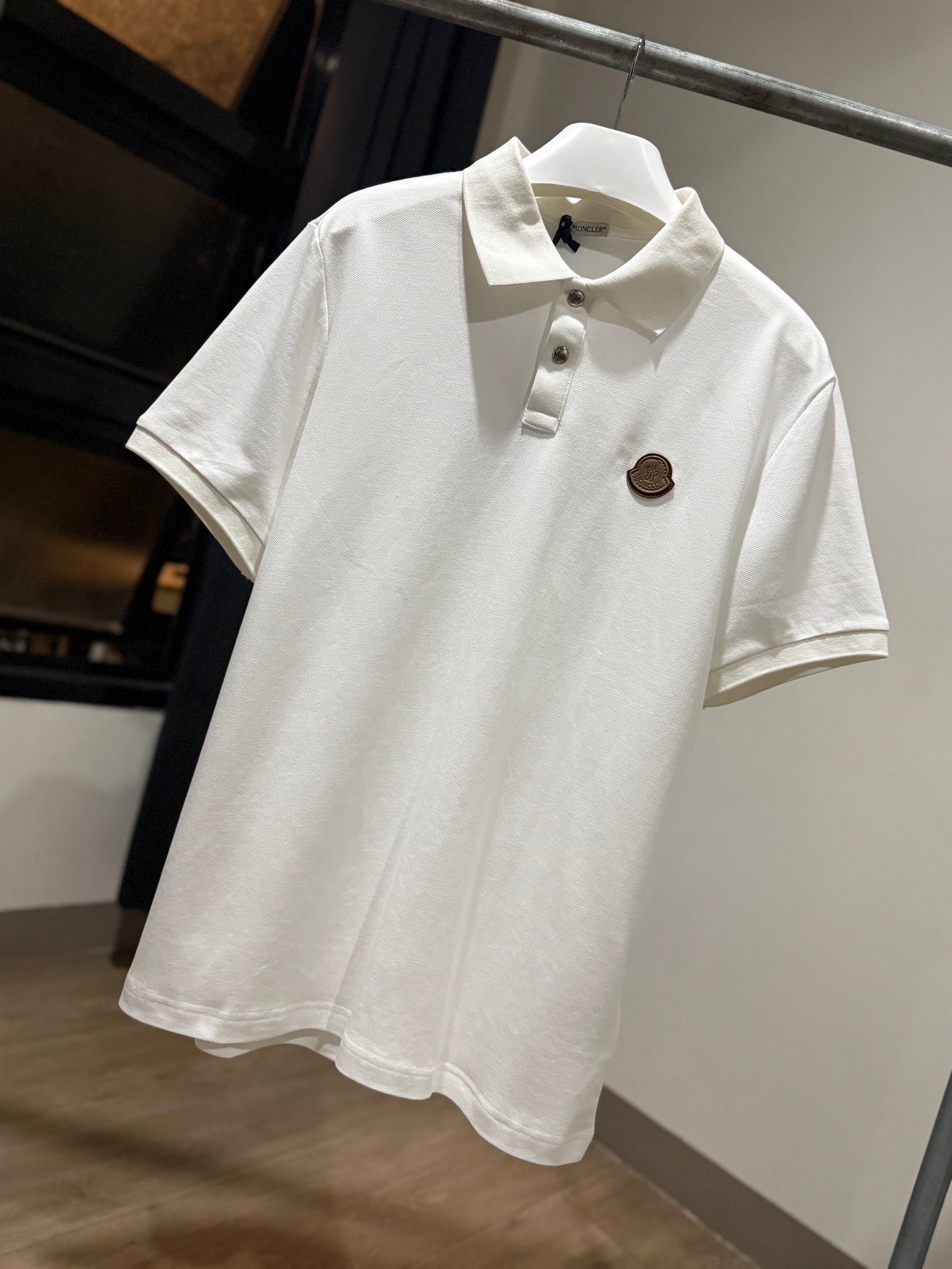 Moncler Logo Cotton Piquet Polo Shirt (White)