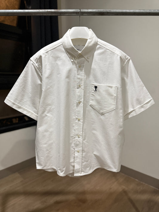 AMI de Coeur Embroidered Cotton Boxy Shirt (White)