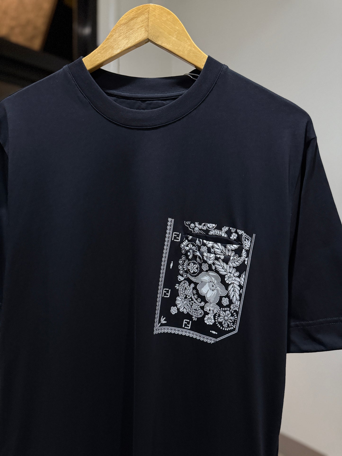 Fendi Pocket Cotton T-Shirt (Navy)