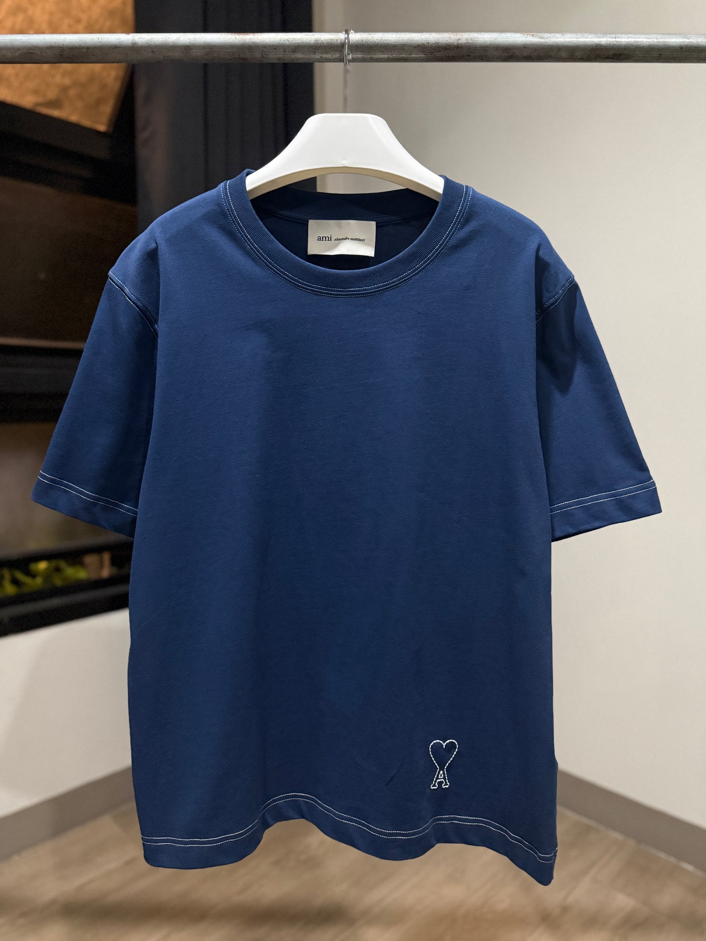 AMI de Coeur Embroidered Cotton T-Shirt (Navy)