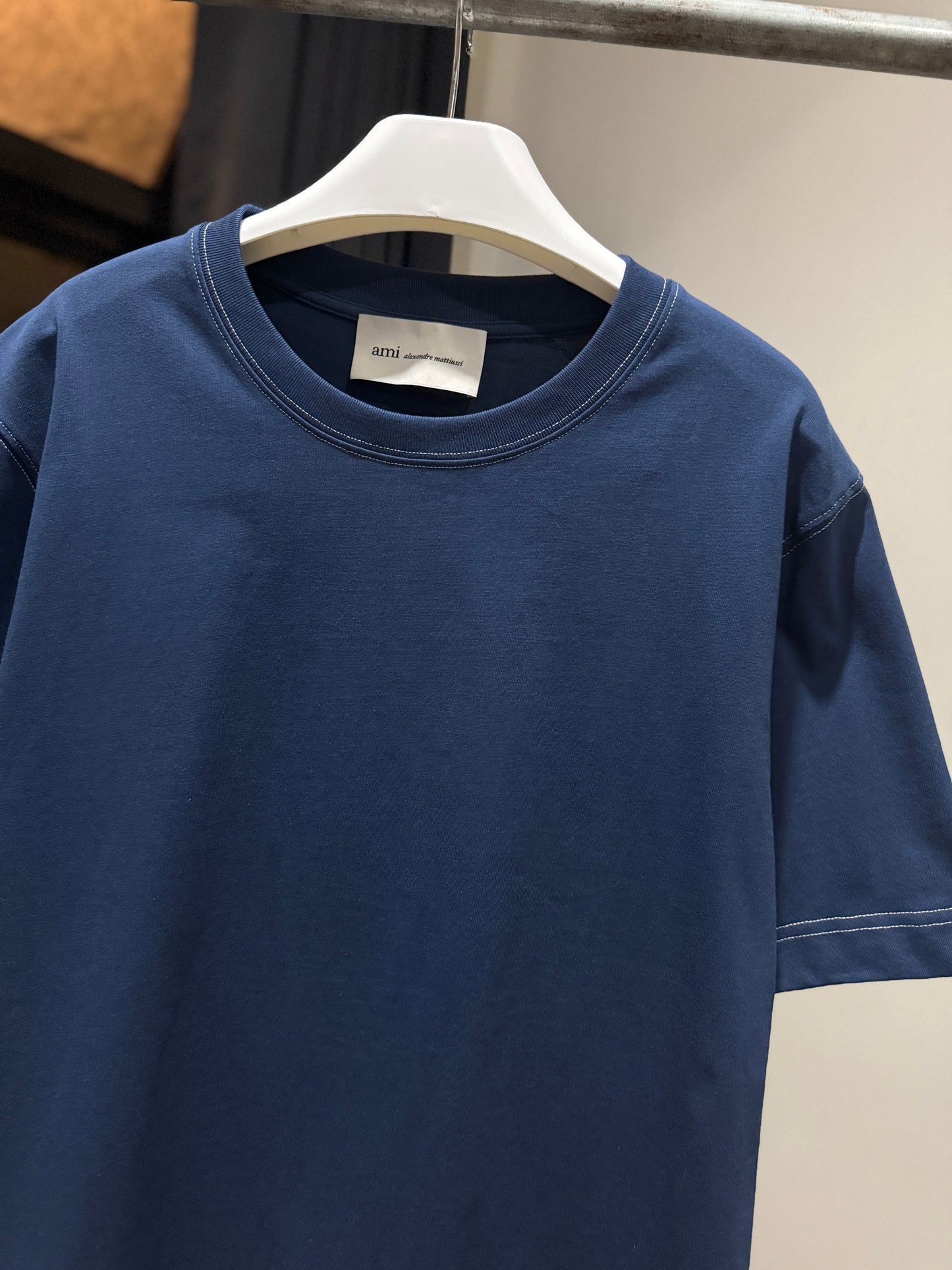 AMI de Coeur Embroidered Cotton T-Shirt (Navy)