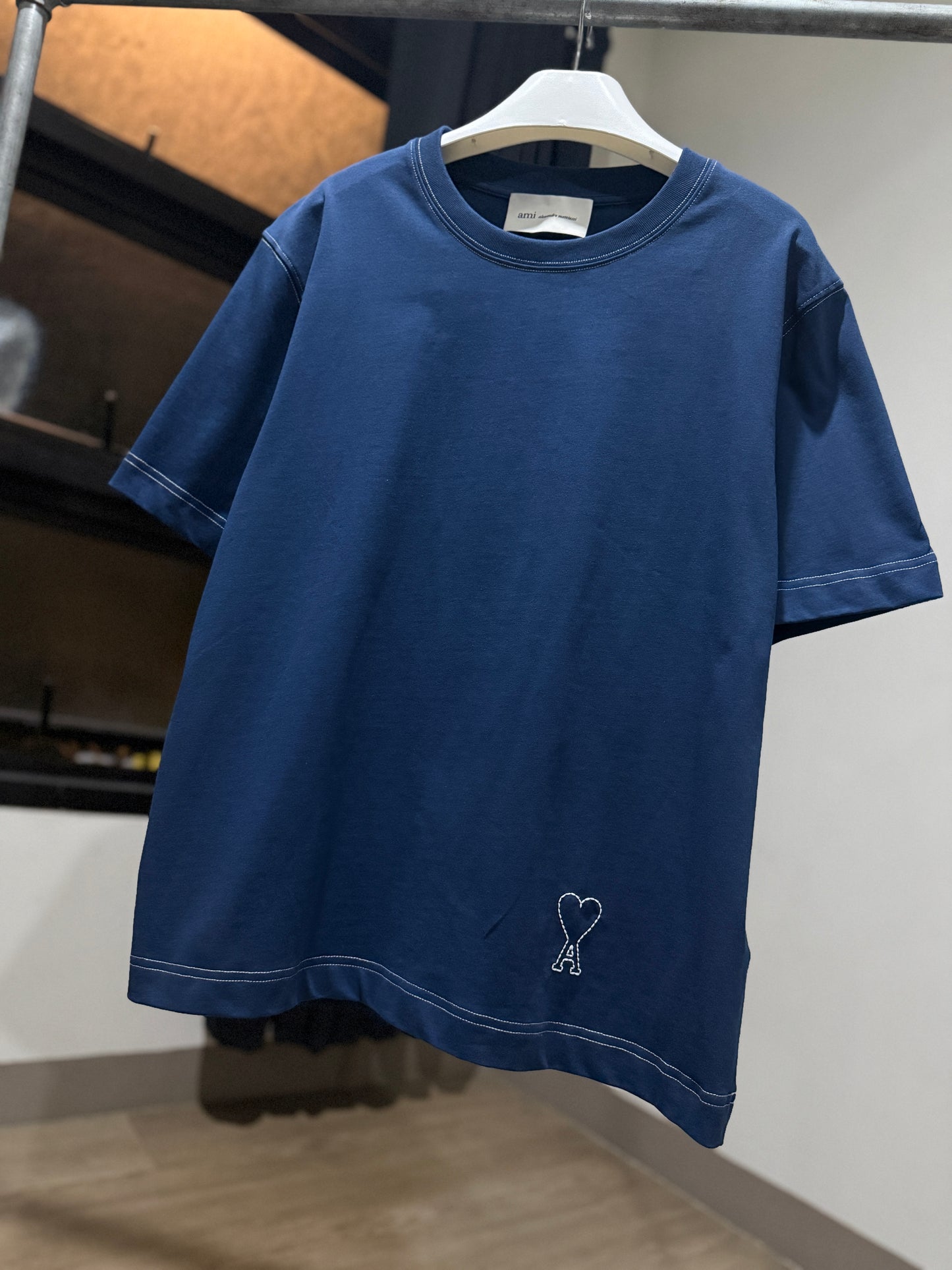 AMI de Coeur Embroidered Cotton T-Shirt (Navy)