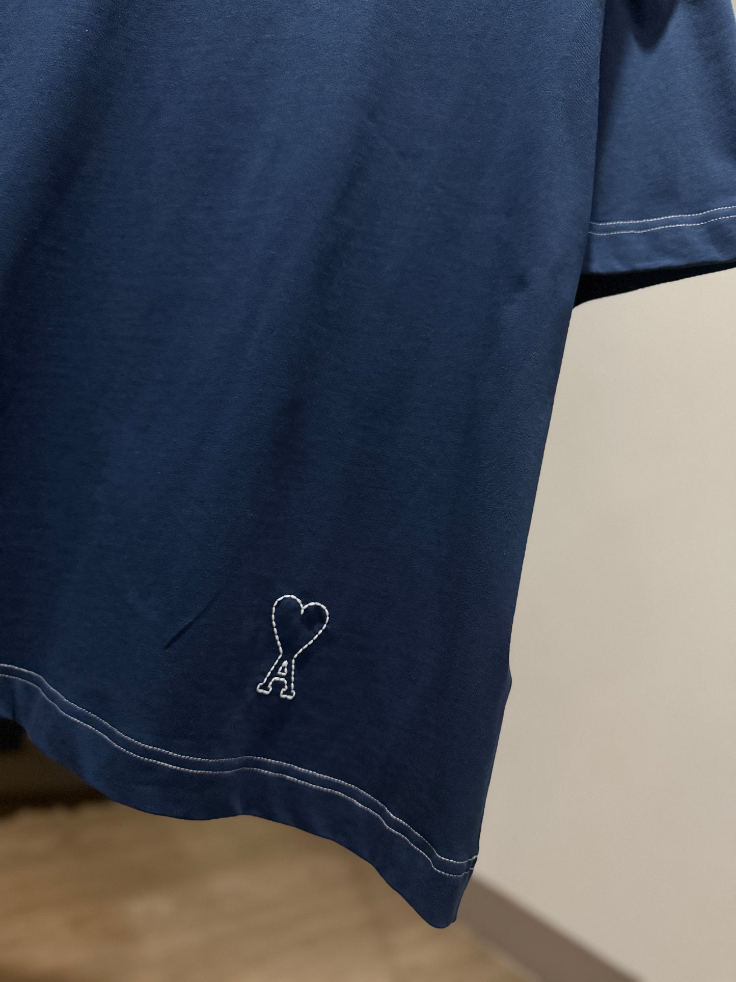 AMI de Coeur Embroidered Cotton T-Shirt (Navy)