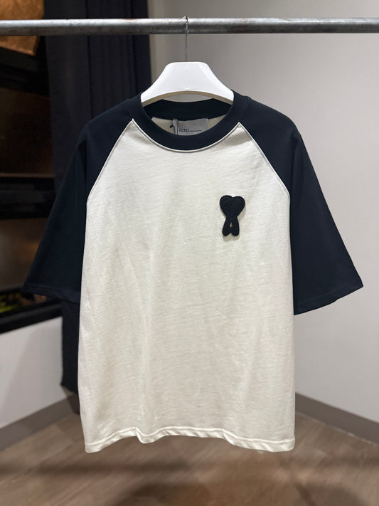 AMI de Coeur Knitted Patch Shirt (White/Black)