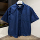 AMI de Coeur Embroidered Cotton Boxy Shirt (Boxy/Navy)