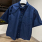 AMI de Coeur Embroidered Cotton Boxy Shirt (Boxy/Navy)