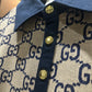 Gucci Maxi Silk Cotton Polo Shirt (Beige/Blue)